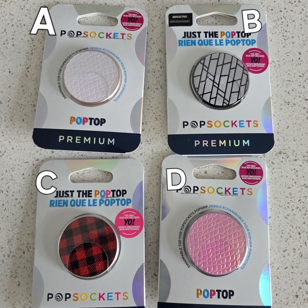 PopSocket PopTop - White, Black, Red, Pink Designs, 4 Pcs